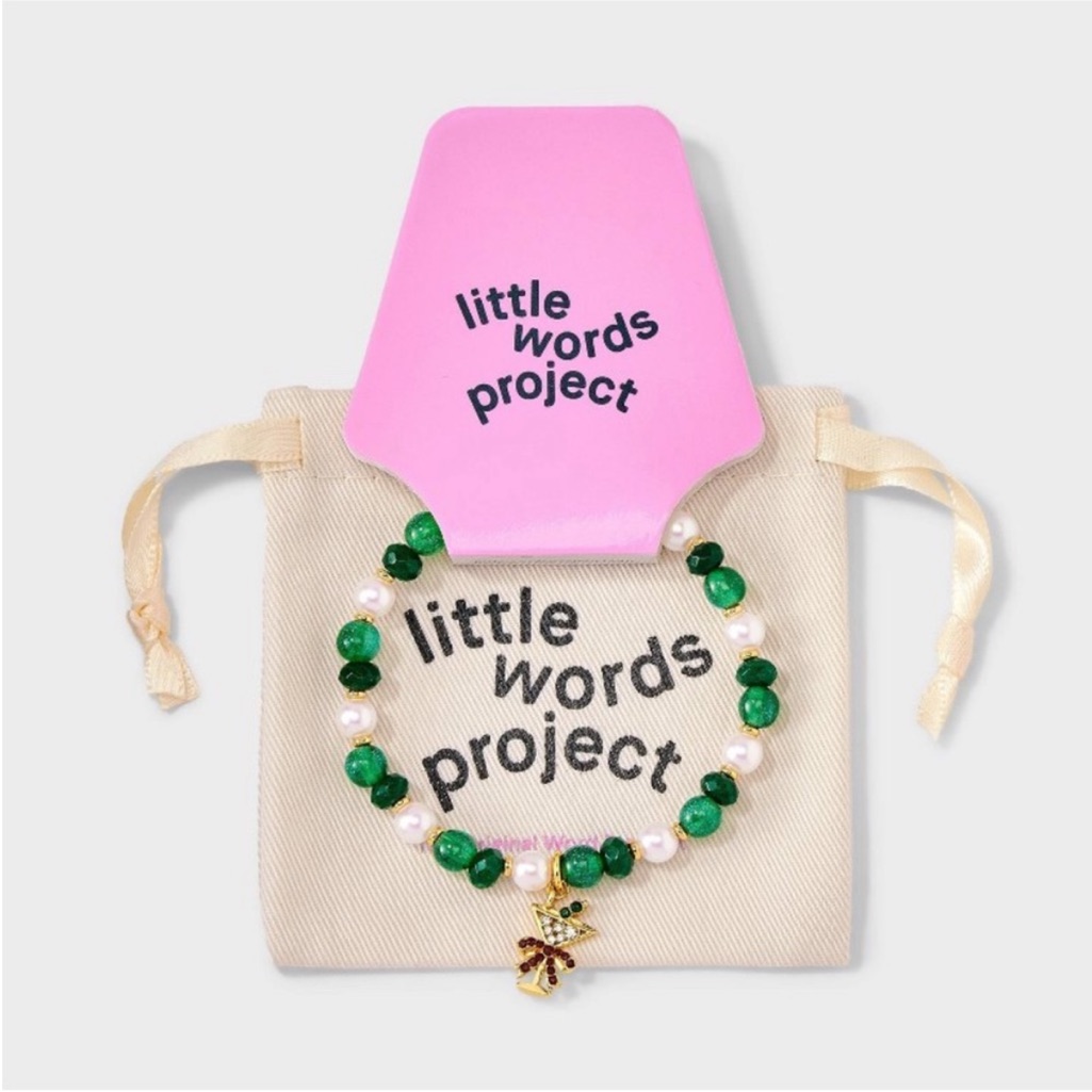 Little Words Project Green Beaded Bracelet With Gold Martini Charm 18$